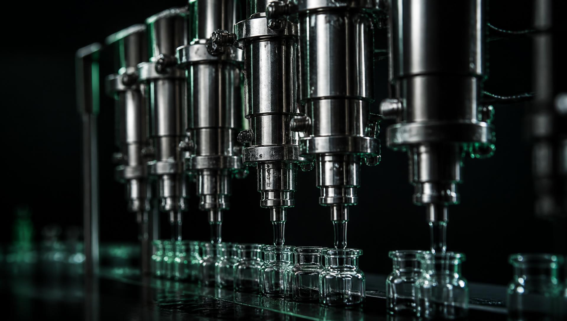 Stainless steel pharmaceutical filling line with sterile glass vials